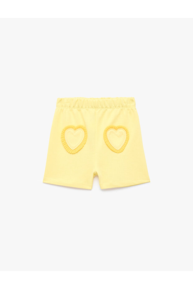 Heart Appliqued Cotton Shorts with Elastic Waist