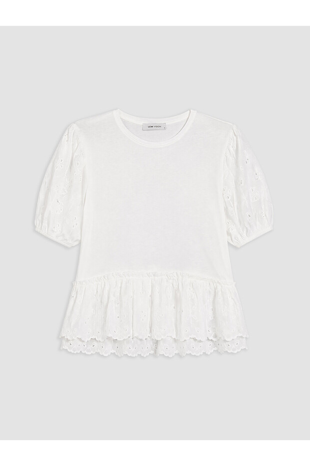 Özmarka New Season Crew Neck Embroidered Balloon Sleeve Blouse