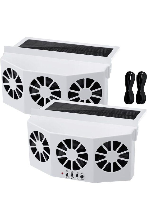 Solar Powered Car Exhaust Fan with 3 Cooling Fans – 4500 RPM Solar Car Window Ventilator (White)