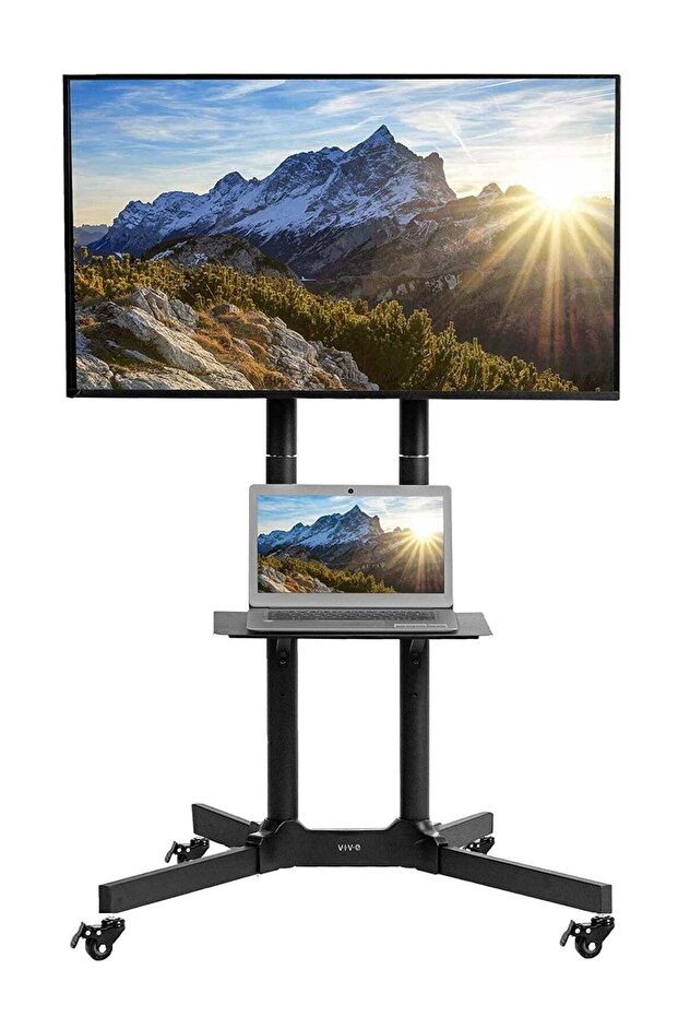 Black Rolling TV Cart for 32" to 65" LCD LED Plasma Flat Panel Screen | Mobile Stand with Wheels (STAND-TV03E)