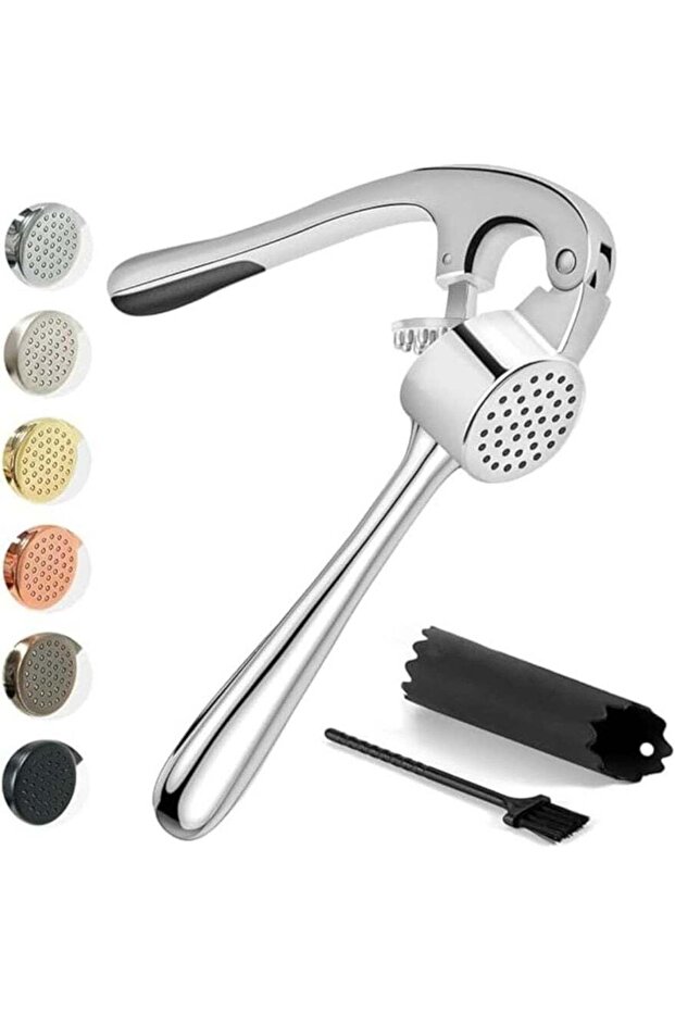 Garlic Press Stainless Steel – Heavy-Duty Crusher with Ergonomic Handle, Interchangeable Plates