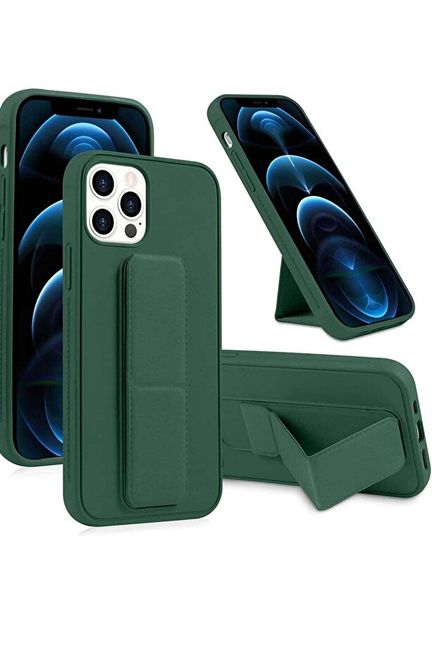 Foldable Silicone Magnetic Finger Strap and Hand Grip Back Case Cover For iPhone 14 Pro Max Green