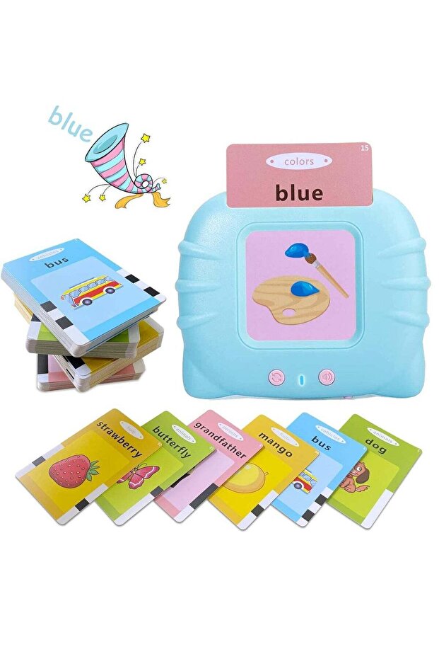 Talking Flash Cards Educational Toys for Toddlers - Montessori Flash Cards - Blue