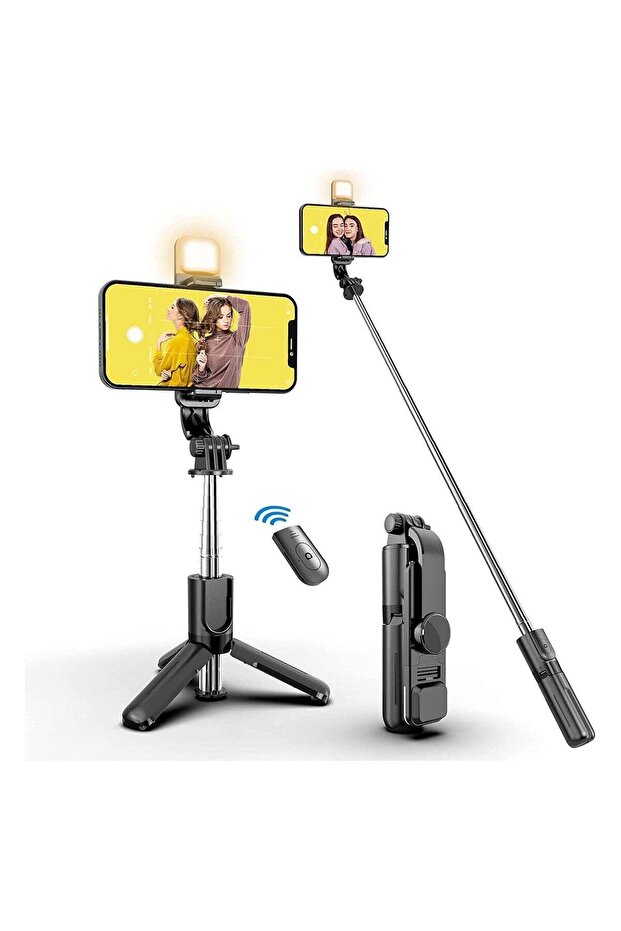 Selfie Stick,Extendable Selfie Stick Tripod, With wireless remote control and fill light, Compact Size & Lightweight with All Cell Phone