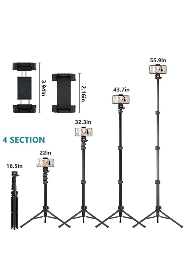 142cm Extendable Tripod Stand with Bluetooth Remote for iPhone, Android, Small Camera (Black) - 2