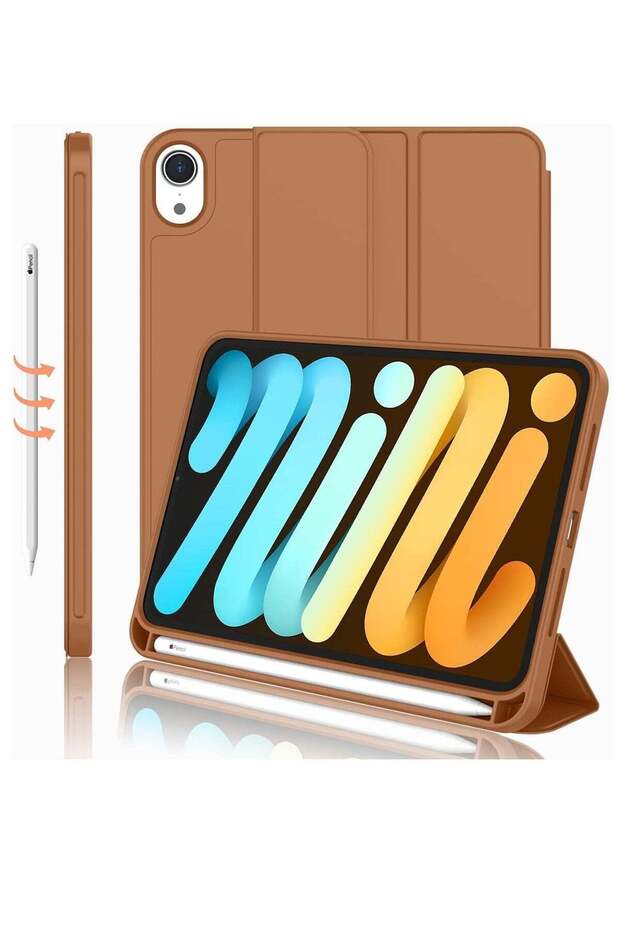 NEW Smart Case with Pencil Holder for iPad Mini 6 - Trifold Stand, Soft TPU Back