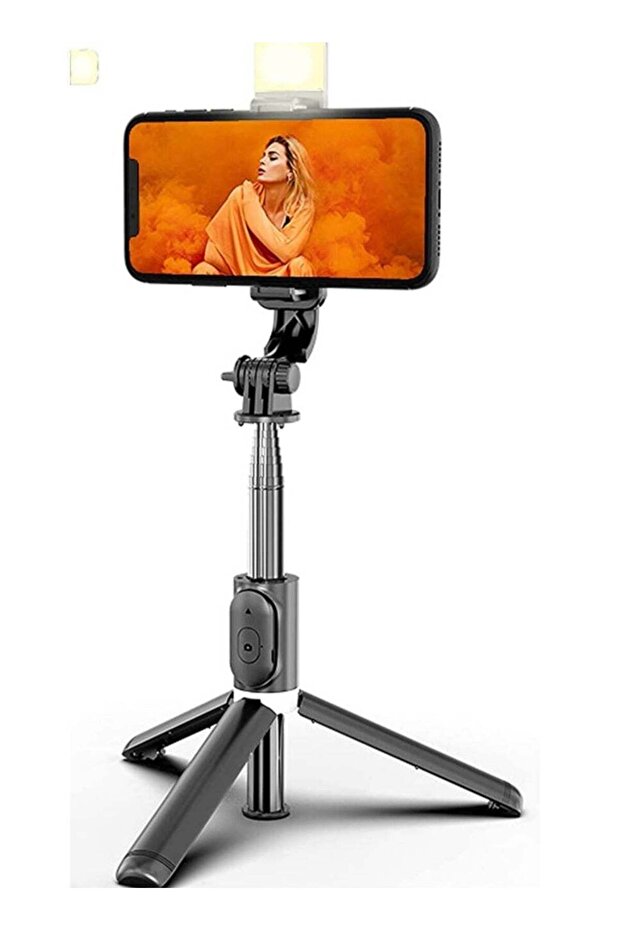 Portable Selfie Stick Tripod with Light with Detachable Bluetooth Remote, 41 Inch Extendable Tripod