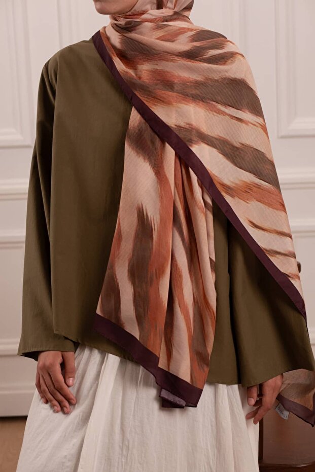 Stripe Patterned Soft Shawl Cinnamon - 3