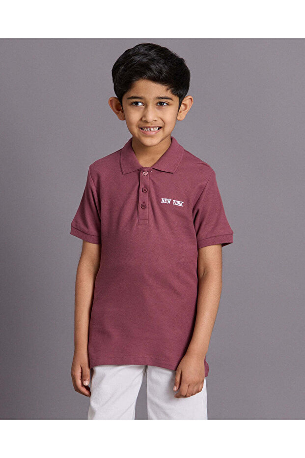 Boys Burgundy Printed Polo Shirt
