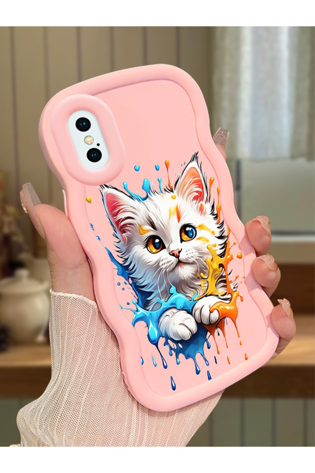 iPhone XS Compatible Case Camera Protector Pink Silicone Couple Phone Case Cat Pattern