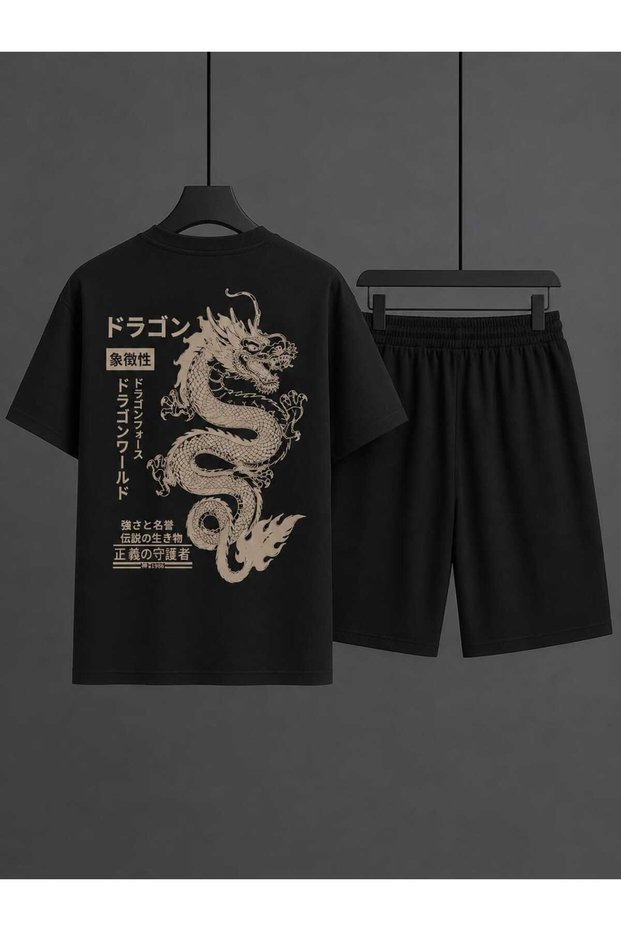 Oversize Dragon Printed Men's T-Shirt Shorts Set
