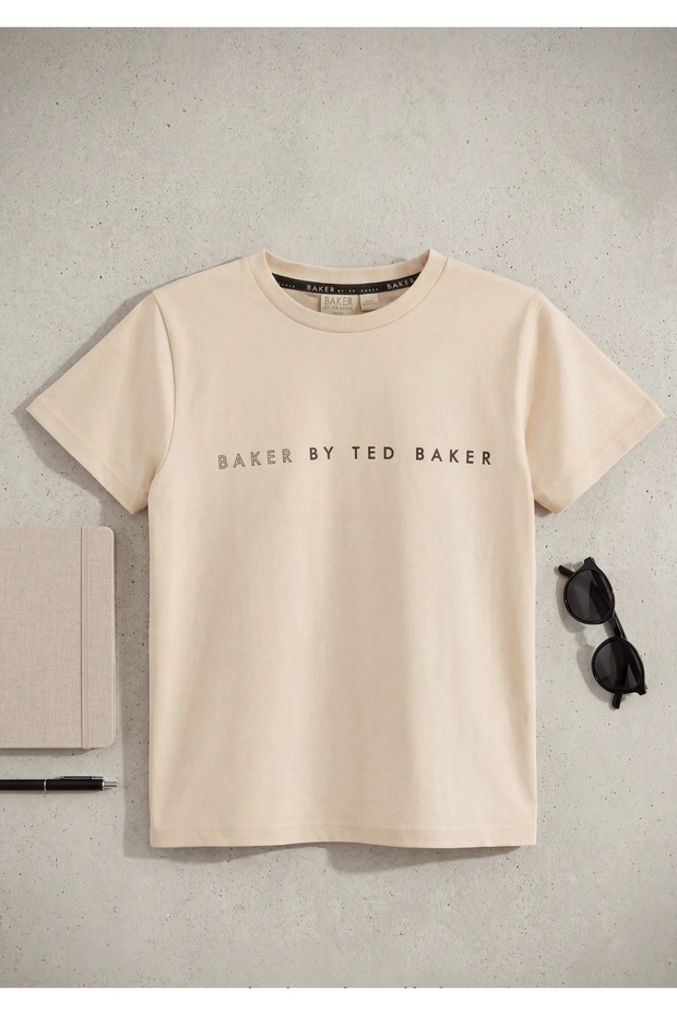 New Season Logo Detailed Beige Tshirt