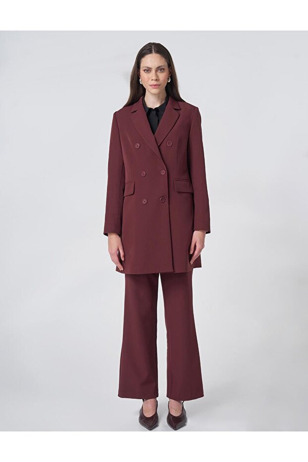 Men's Collared Basic Blazer Jacket Claret Red - 3