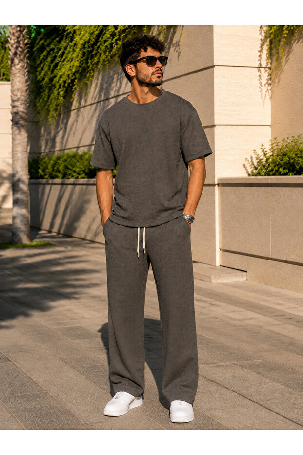 Men's Set Pitircik Fabric Crew Neck T-Shirt & Bottom