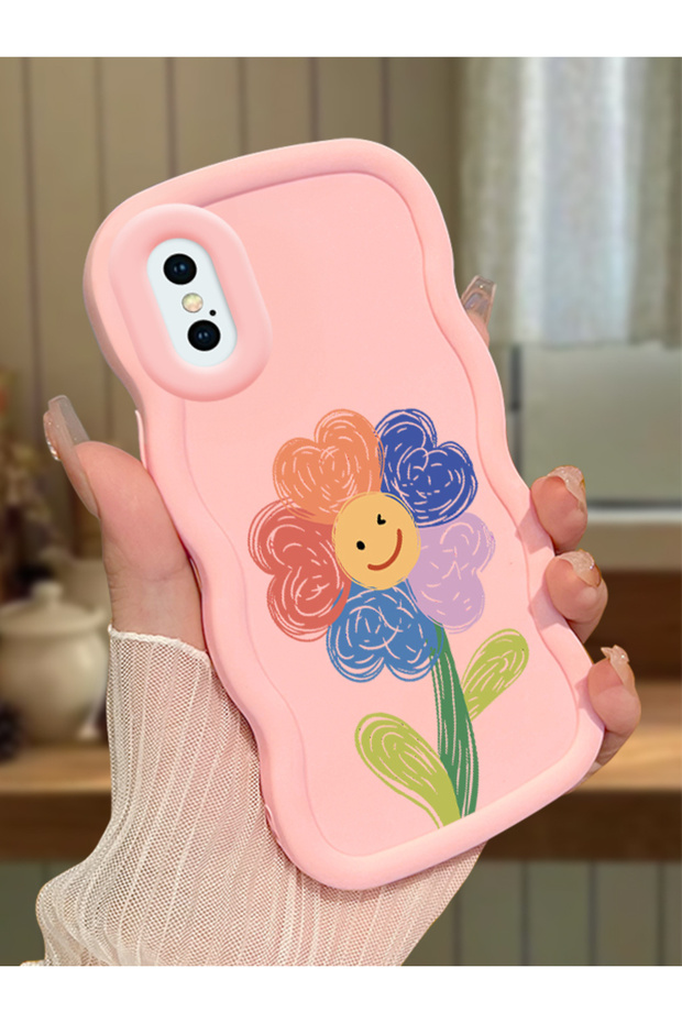 iPhone X Compatible Case Camera Protector Pink Silicone Couple Phone Case Floral Pattern