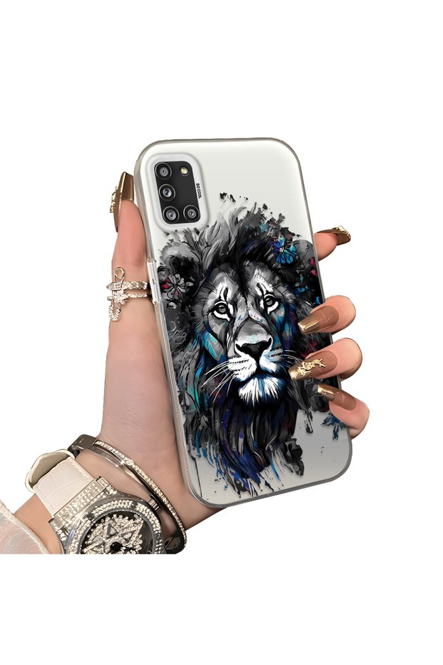 Samsung Galaxy A31 Compatible Silicone Edge Hard Back Case Couple Phone Case with Lion Pattern