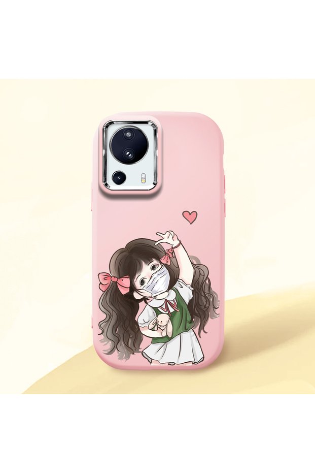 Mi 13 Lite Compatible Case Camera Protective Pink Silicone Couple Phone Case Girl Patterned