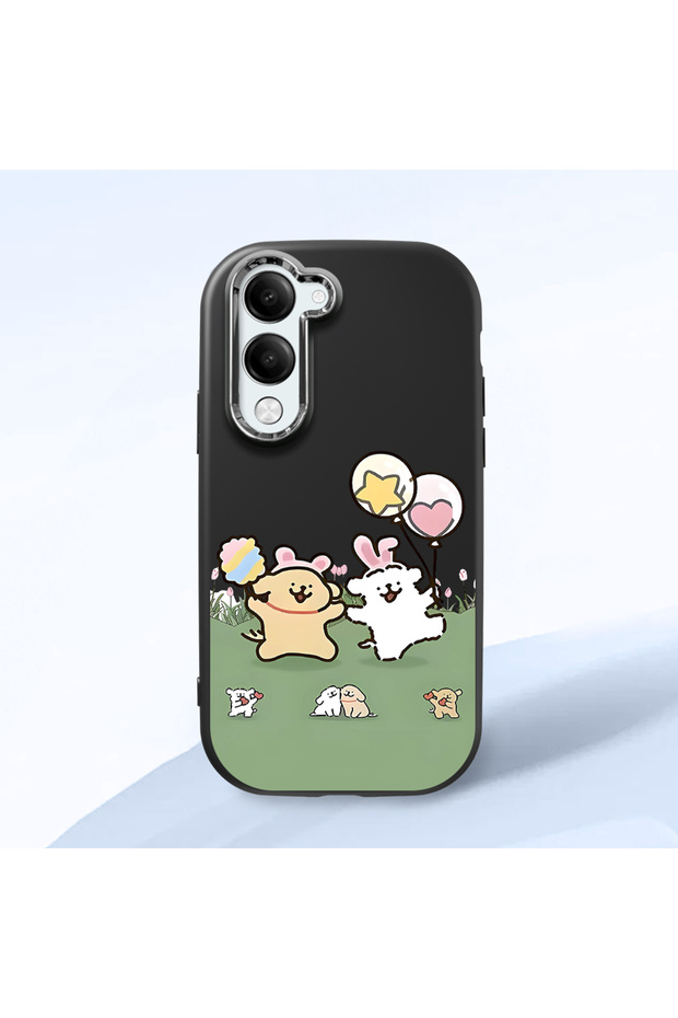 Vivo Y04 Compatible Case Camera Protector Black Silicone Couple Phone Case Line Patterned