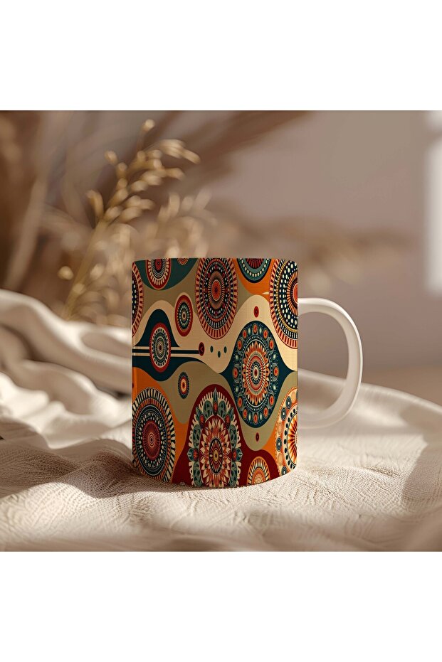 White Ceramic Printed Mug with Pattern Design 330ml - 1