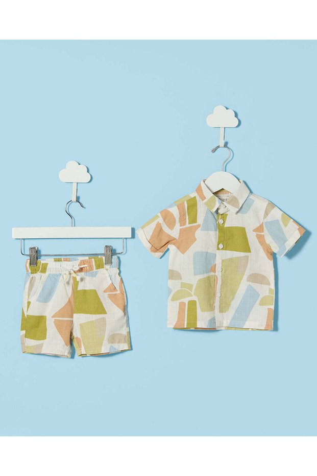 Infant Boys Multi-Colour Geometric Print Shirt & Shorts Set