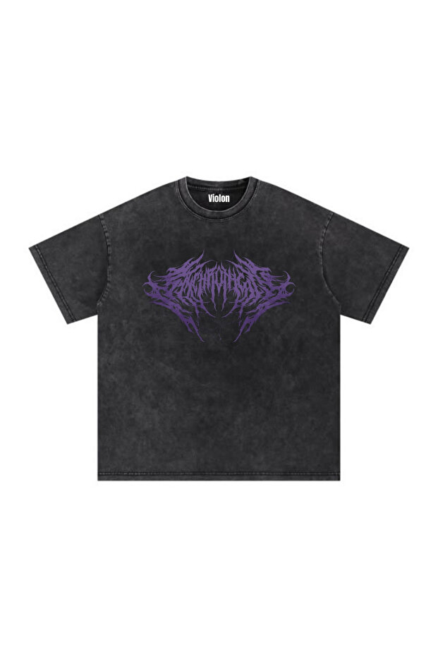 Black Washed Purple Chaos Graphic Printed Unisex Oversize T-Shirt