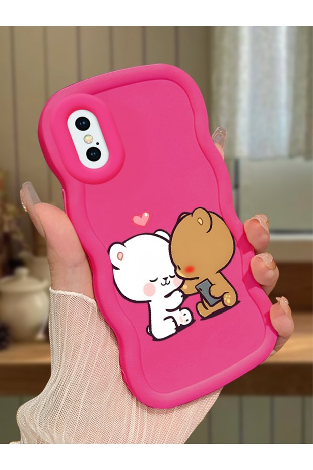 iPhone XS Compatible Case Camera Protector Red Silicone Couple Phone Case Cute Pattern