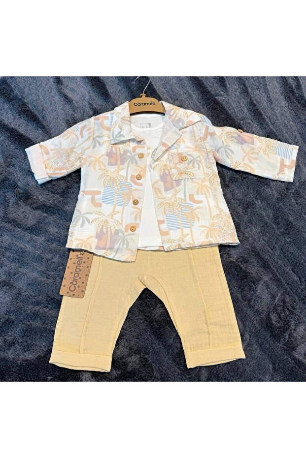Boy's 3-Piece Muslin Set - 100% Natural Cotton - Beige