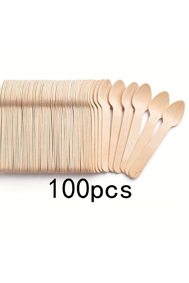 96Js-100Pcs 100Pcs Disposable Food-Grade Birch Wood Mini Spoons for Ice Cream, 3.75inch Cake Ice Cre
