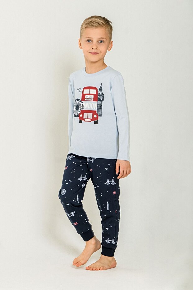 Boy's Beep Beep London Bus Blue Long Sleeve Pajama Set Rp3877-C-V1