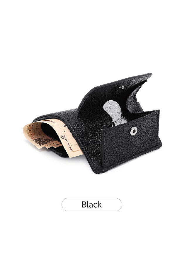 QB386-Black Fashion RFID Blocking Women Wallet Litchi Pattern Short Trifold Holder Women