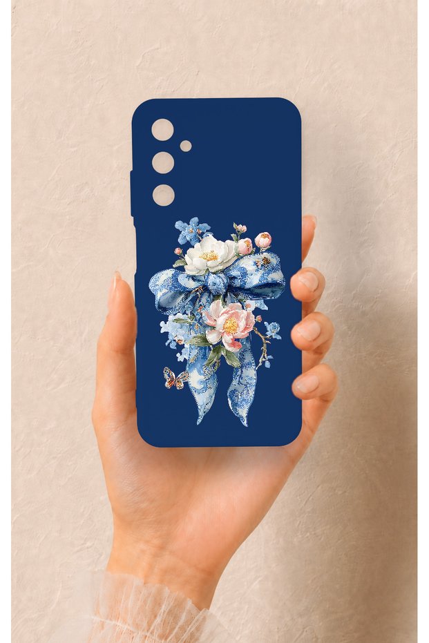 Samsung A05S Compatible Blue Ribbon Flower Pattern Silicone Case