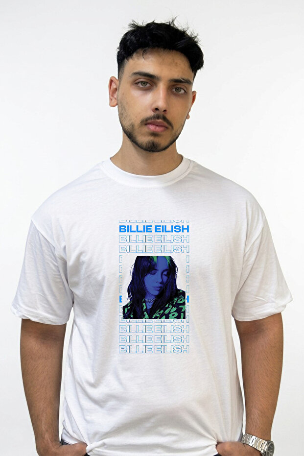 Billie Eilish_145 Design Printed Oversize White T-Shirt