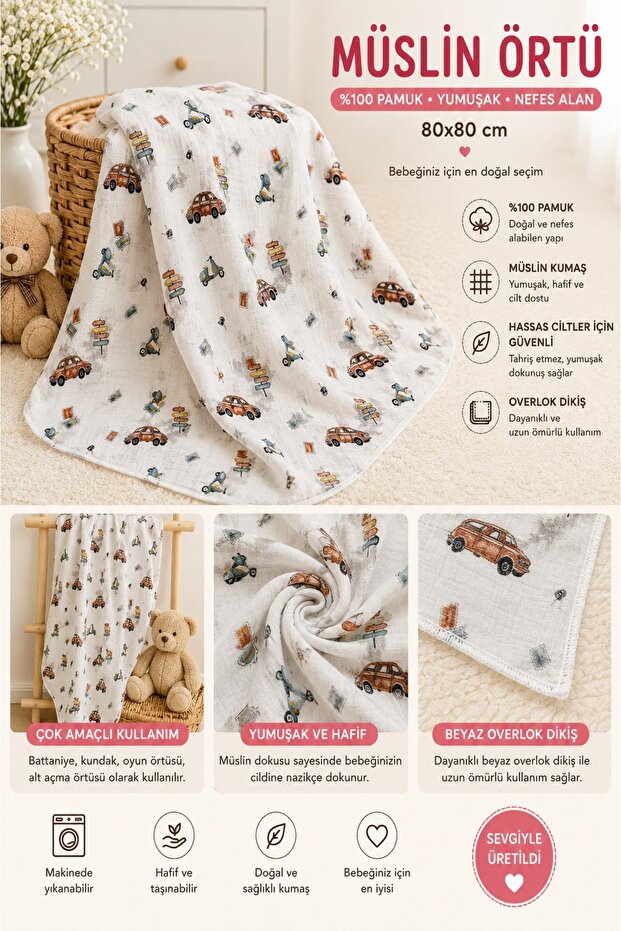 100% Cotton Muslin Baby Blanket 80X80 cm Multi-Purpose Swaddle Blanket