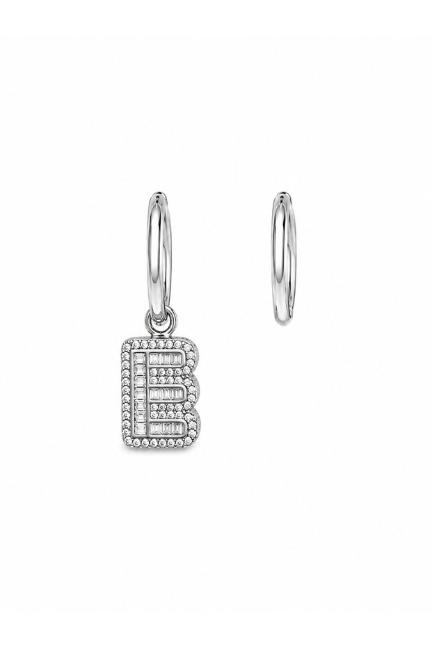 Letter E Zircon Stone Hoop Earrings Stainless Steel Women's Earrings