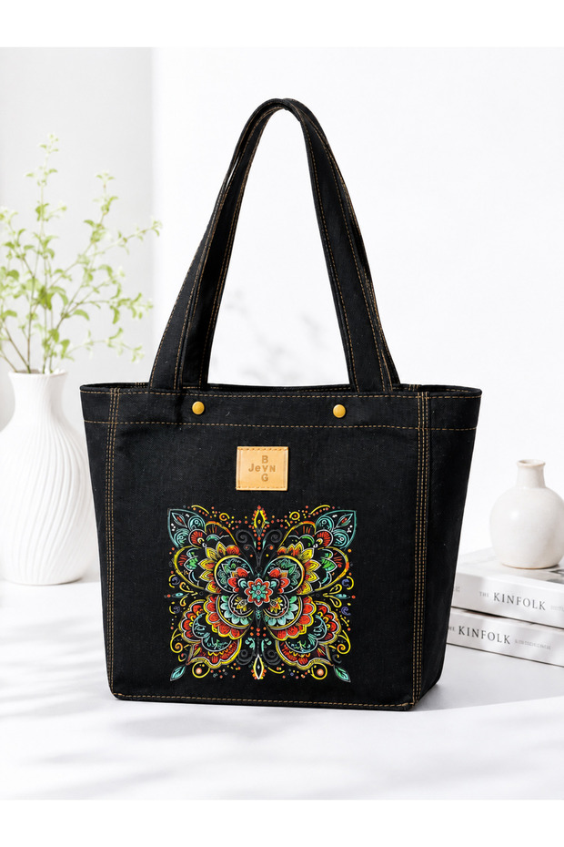 Colorful Mandala Design Denim Tote Bag