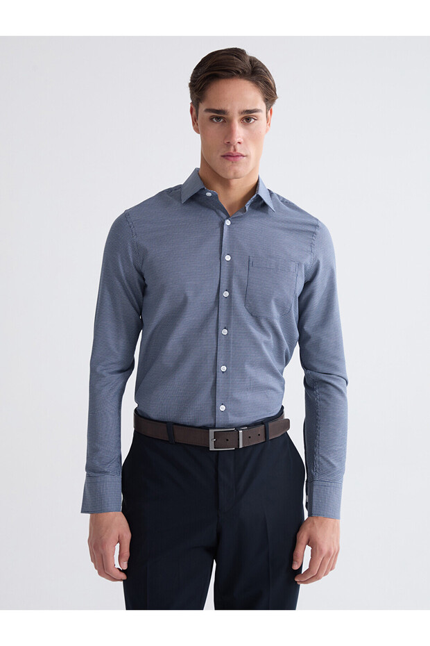 Nevavm Regular Fit Plaid Gabardine Men's Shirt with Difference