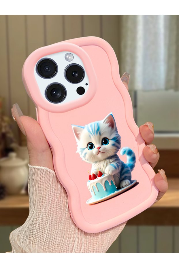 iPhone 14 Pro Compatible Case Camera Protector Pink Silicone Couple Phone Case Cat Pattern