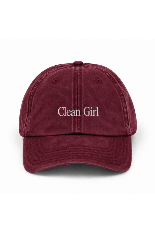 Clean Girl Embroidered Hat, Clean Girl Vintage Washed Baseball Cap (Clean Girl Embroidered Hat)