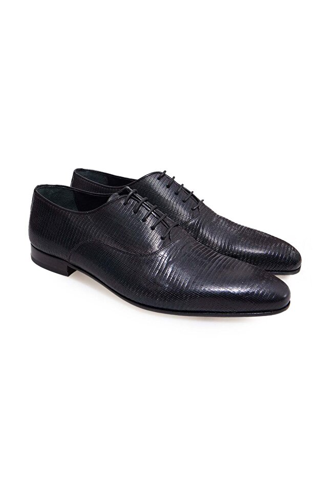 Black Color Lace-Up Genuine Leather Men's Shoes