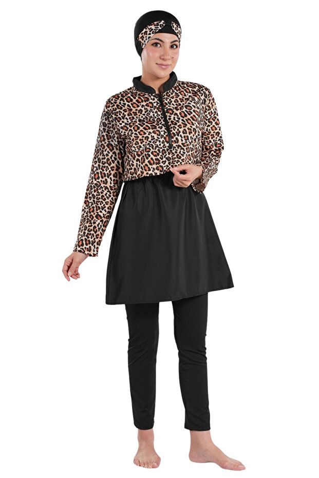 Leopard Print Modest Swimwear 3-Piece Set