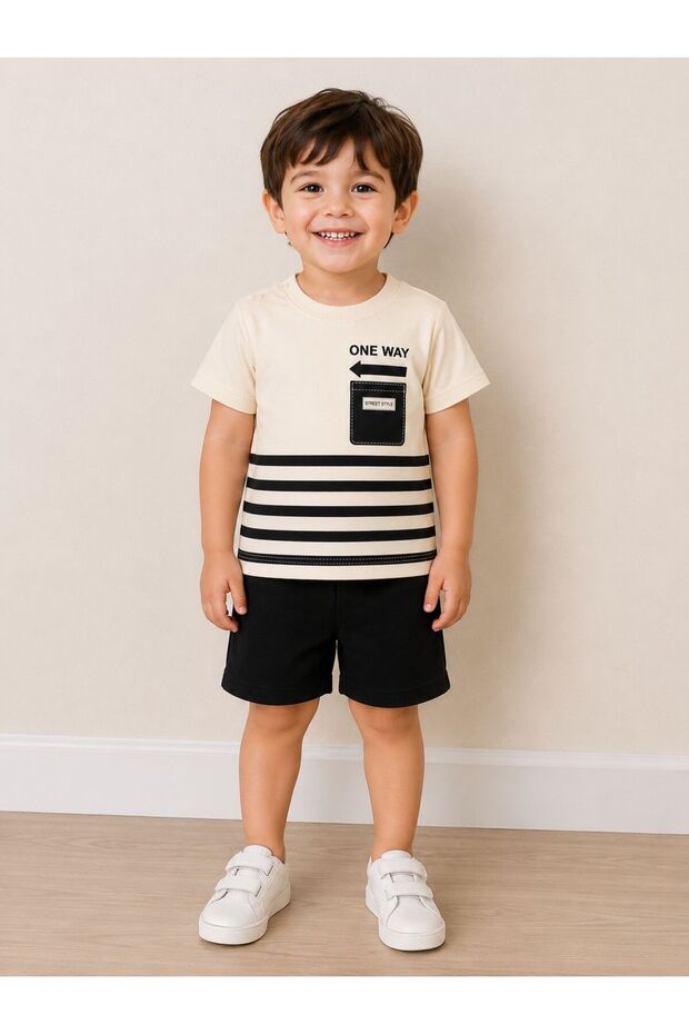 Striped Summer Shorts Baby Set with One Way Print 0-24 Months