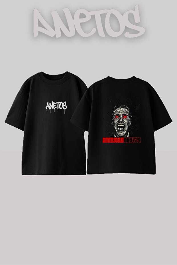 American Psycho Design Printed Unisex Oversize Black Tshirt