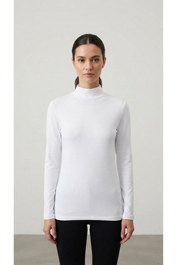 3 Pieces Women's Lycra Half Turtleneck Long Sleeve T-Shirt (Body) 95% Cotton 5% Lycra