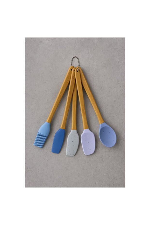 5-Piece Mini Silicone Tip Bamboo Handle Kitchen Spatula Set