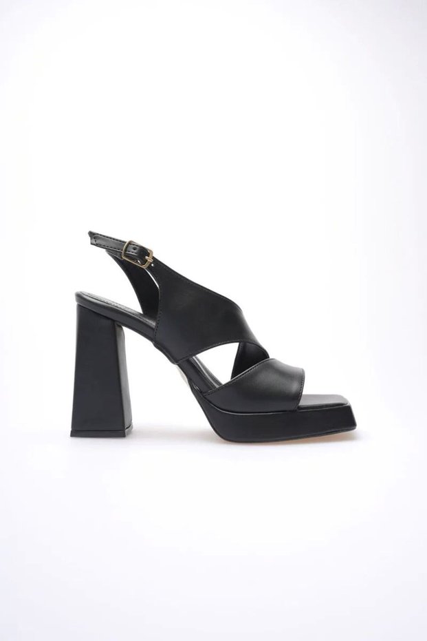 Black Women's Heeled Platform Sandals Tr12My04A