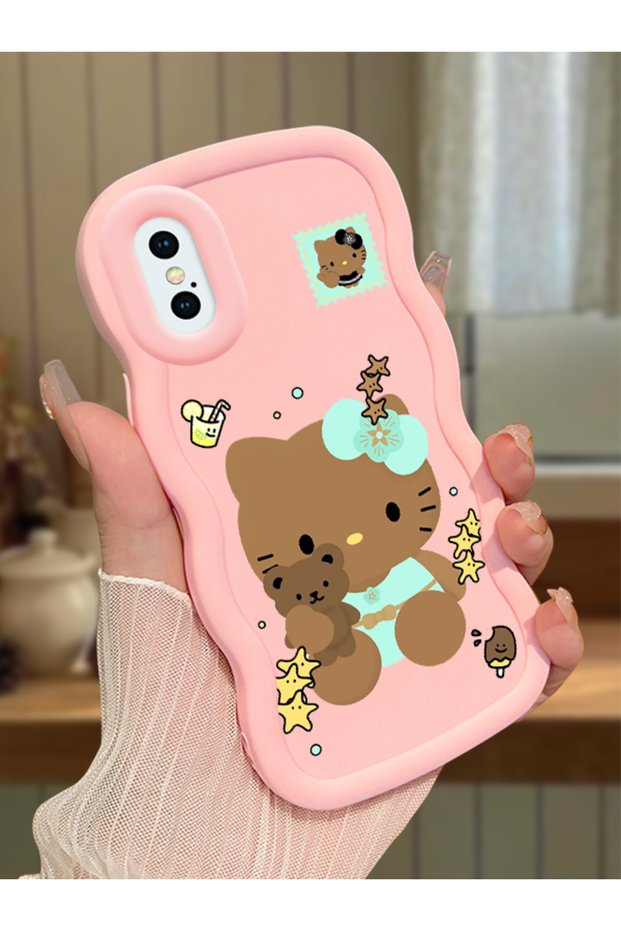 حافظة متوافقة مع هاتف iPhone XS، حافظة حماية للكاميرا من السيليكون باللون الوردي، حافظة هاتف بنمط كيتي
