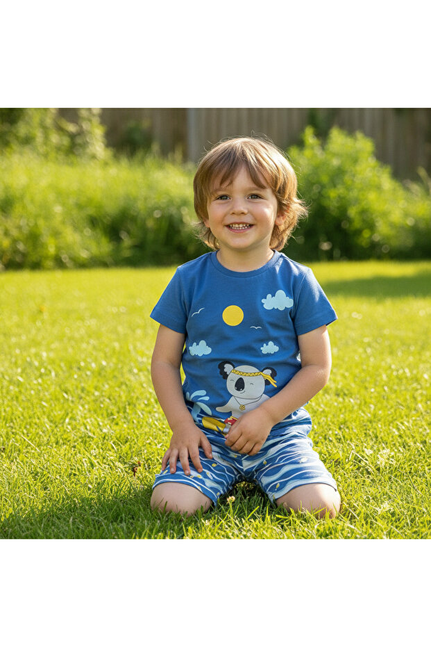 Children's cotton printed light blue color 2-piece set cb1052