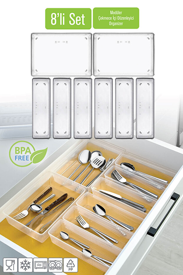 8-Piece Modular Spoon Holder Set, Kitchen Organizer Drawer Organizer