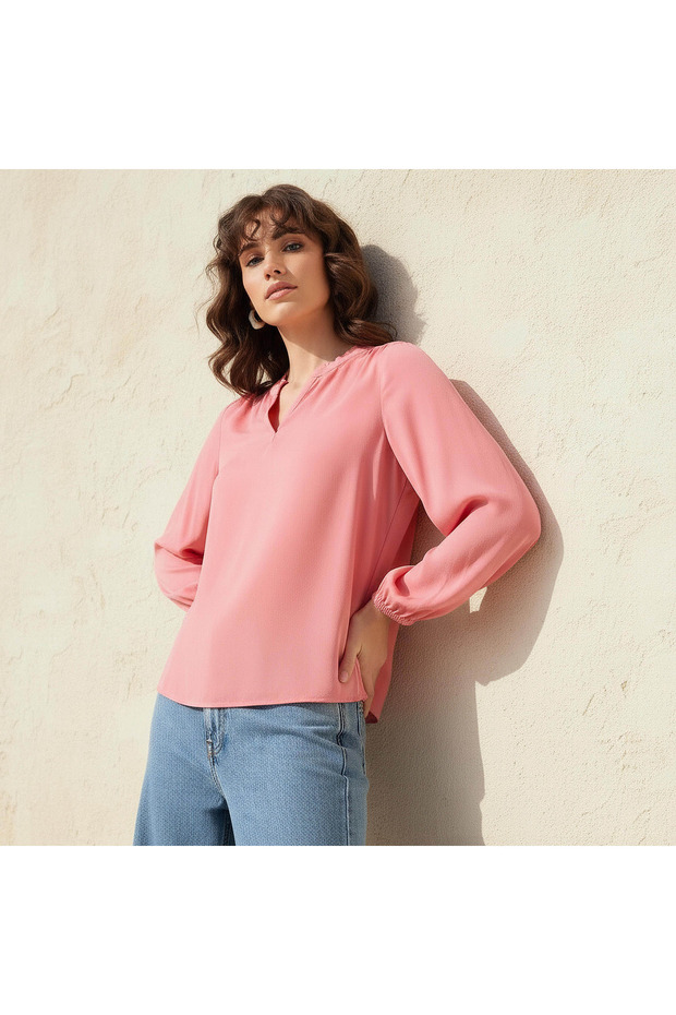 Viscose Top with Mandarin Collar