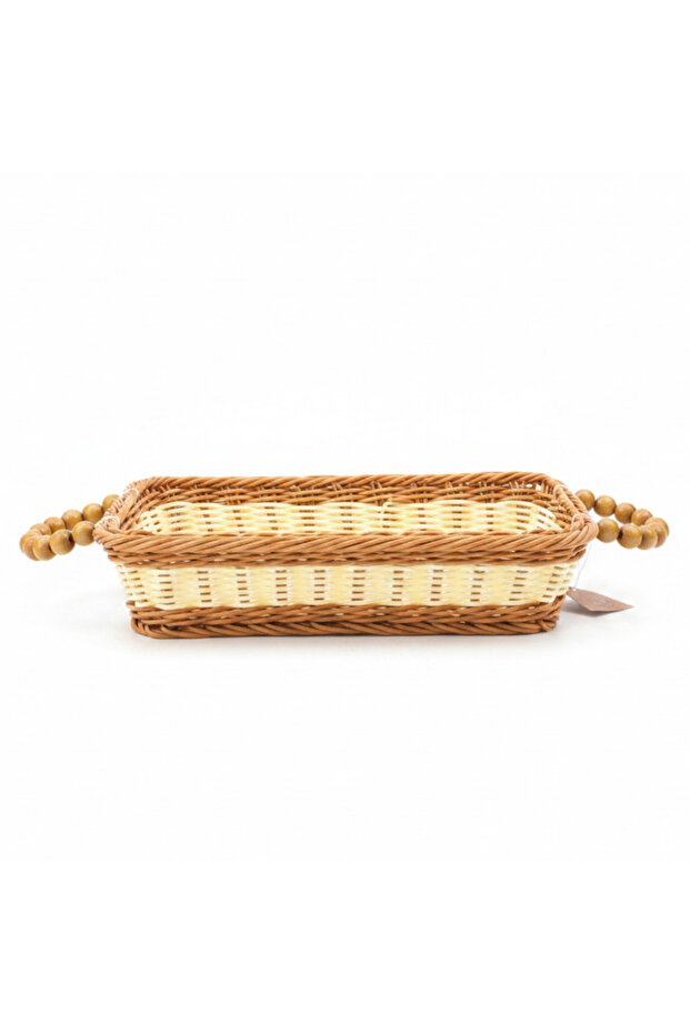Wire Decorative Basket with Beaded Handles | 30×20 cm | Natural & Ivory Two-Tone